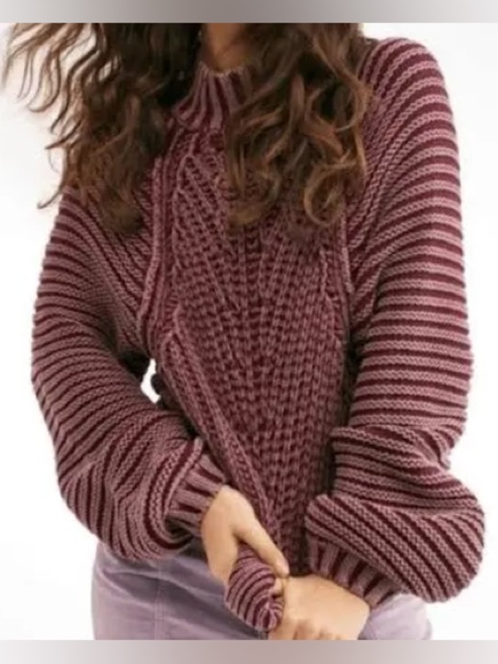 Free People Sweetheart Cable Knit Mauve Chunky Turtleneck Sweater Size Small